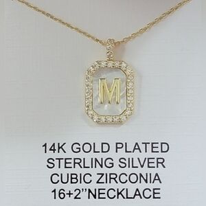 Charlotte & Lexi Letter "M" Necklace, 14K Gold Plated Sterling Silver